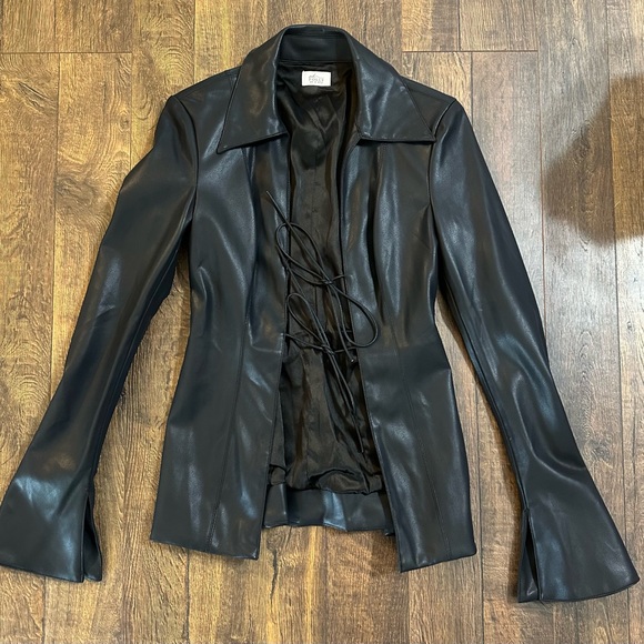 Oh Polly Sleek Black Leather Jacket and Leather Skirt - Picture 1 of 6